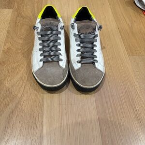 P448 White and Brown Sneakers with Neon Yellow Detail
